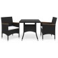 3-tlg. Garten-Essgruppe Schwarz Poly Rattan und Akazienholz 3-tlg. Garten-Essgruppe Schwarz Poly Rattan und Akazienholz
