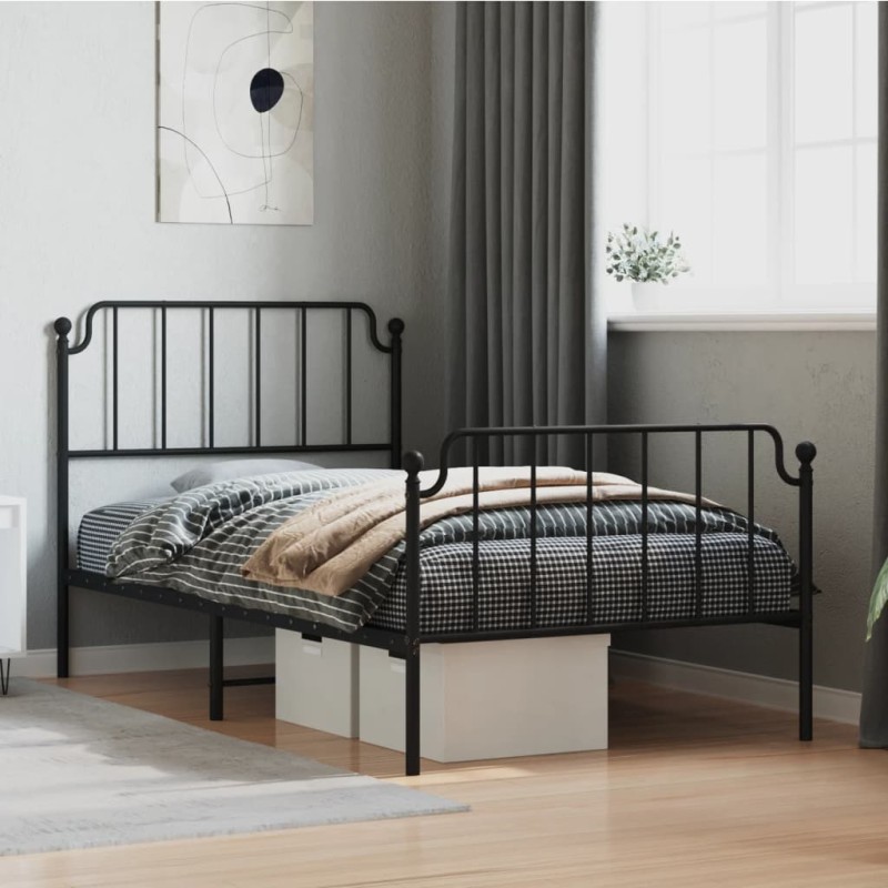 vidaXL Bettgestell mit Kopf- und Fußteil Metall Schwarz 100x200 cm vidaXL Bettgestell mit Kopf- und Fußteil Metall Schwarz 100x200 cm