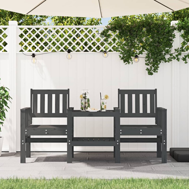 vidaXL Gartenbank mit Tisch 2-Sitzer Grau Massivholz Kiefer vidaXL Gartenbank mit Tisch 2-Sitzer Grau Massivholz Kiefer