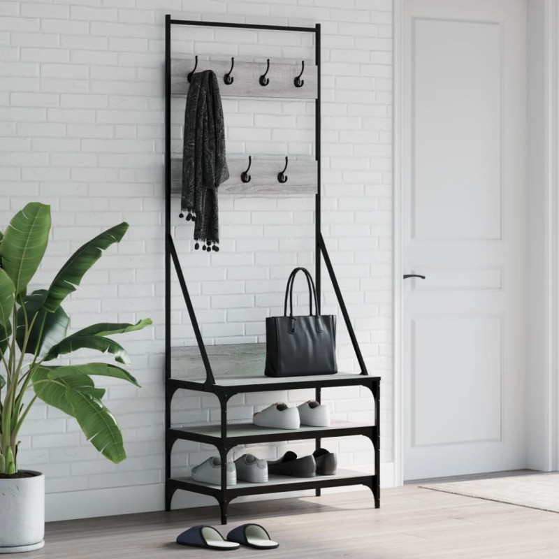 vidaXL Kleiderständer mit Schuhablage Grau Sonoma 70x40x184 cm vidaXL Kleiderständer mit Schuhablage Grau Sonoma 70x40x184 cm