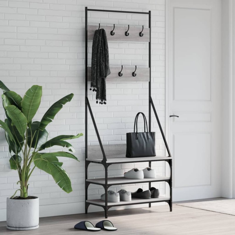 vidaXL Kleiderständer mit Schuhablage Grau Sonoma 72x34x184 cm vidaXL Kleiderständer mit Schuhablage Grau Sonoma 72x34x184 cm