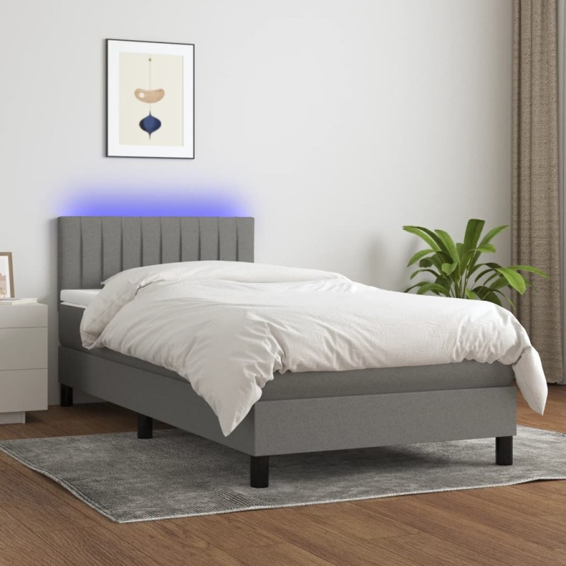 vidaXL Boxspringbett mit Matratze & LED Dunkelgrau 80x200 cm Stoff vidaXL Boxspringbett mit Matratze & LED Dunkelgrau 80x200 cm Stoff