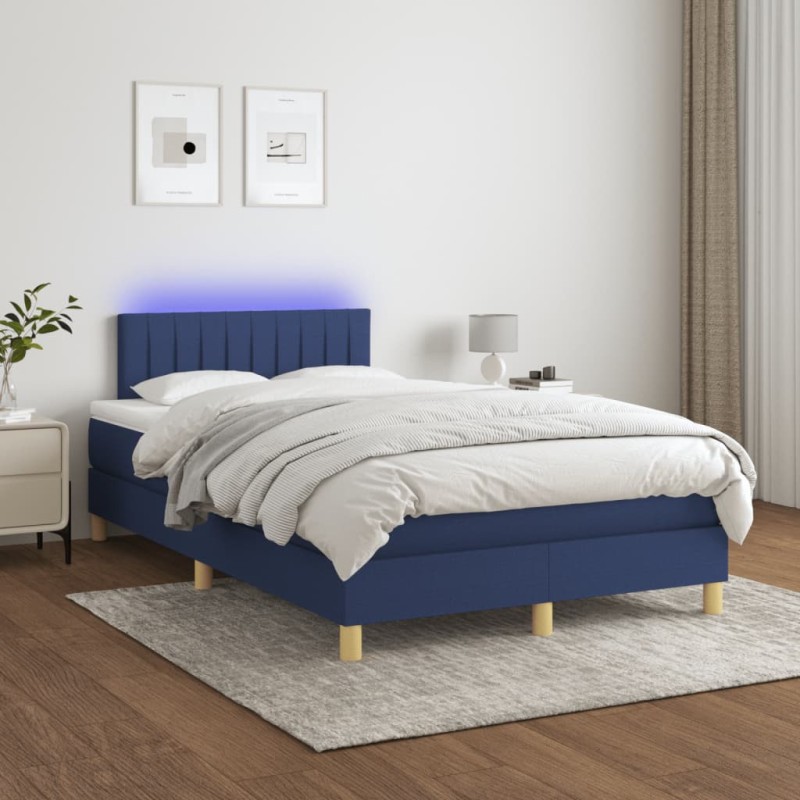 vidaXL Boxspringbett mit Matratze & LED Blau 120x200 cm Stoff vidaXL Boxspringbett mit Matratze & LED Blau 120x200 cm Stoff