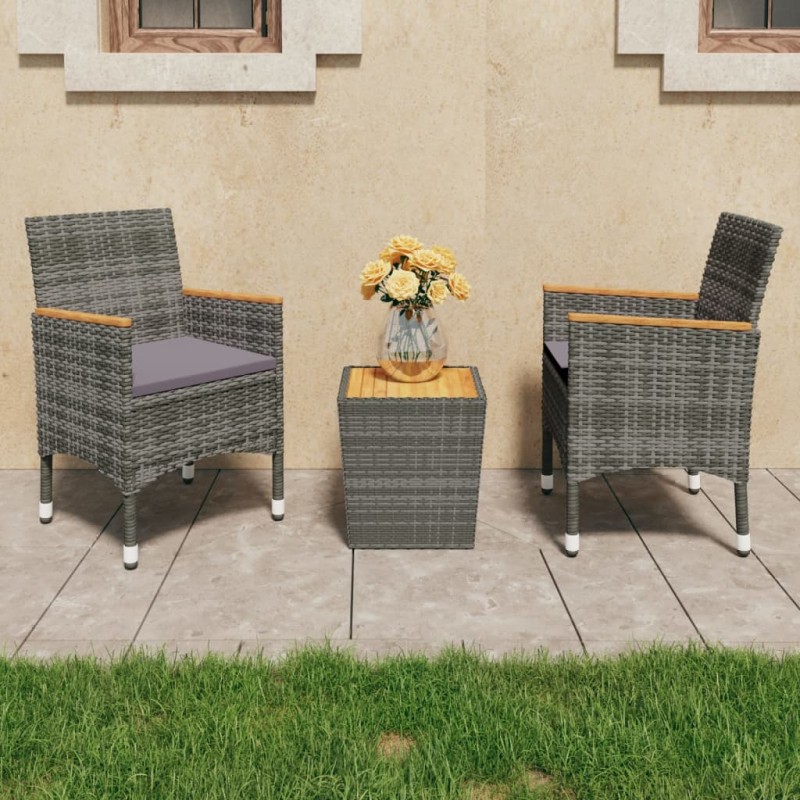 3-tlg. Bistro-Set Poly Rattan und Akazienholz Grau 3-tlg. Bistro-Set Poly Rattan und Akazienholz Grau