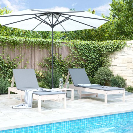 vidaXL Sonnenliegen 2 Stk. mit Tisch Weiß Massivholz Kiefer