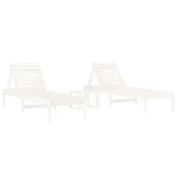 vidaXL Sonnenliegen 2 Stk. mit Tisch Weiß Massivholz Kiefer