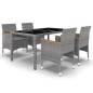 5-tlg. Garten-Essgruppe Poly Rattan und Hartglas Grau 5-tlg. Garten-Essgruppe Poly Rattan und Hartglas Grau