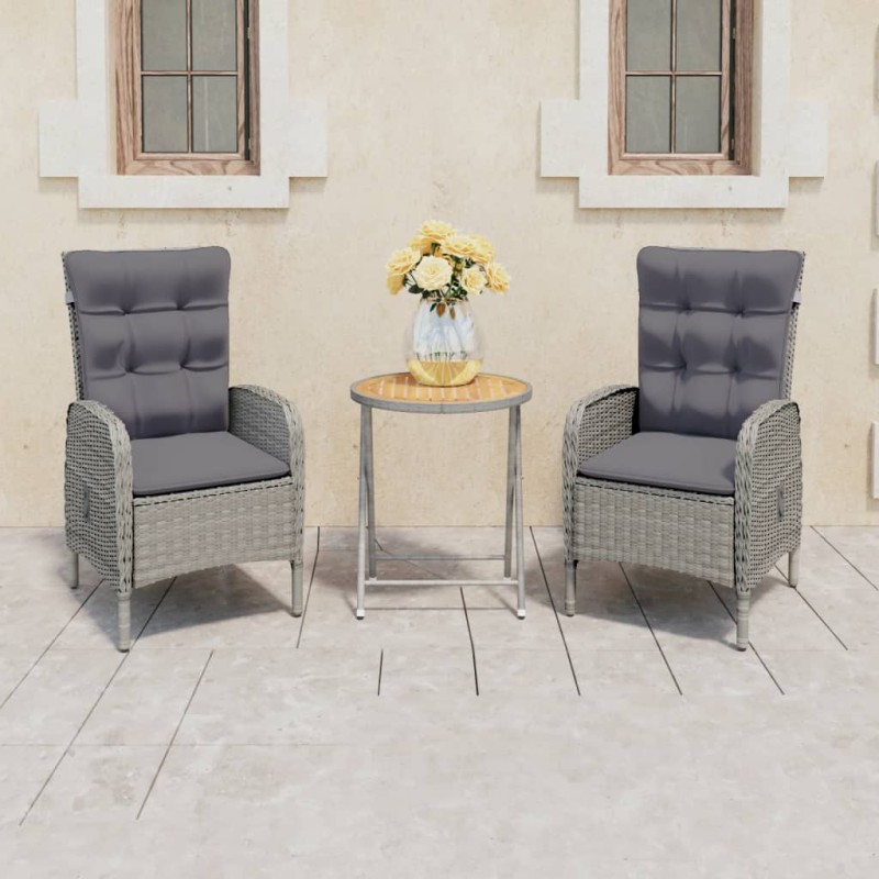 3-tlg. Bistro-Set Poly Rattan und Akazienholz Grau 3-tlg. Bistro-Set Poly Rattan und Akazienholz Grau