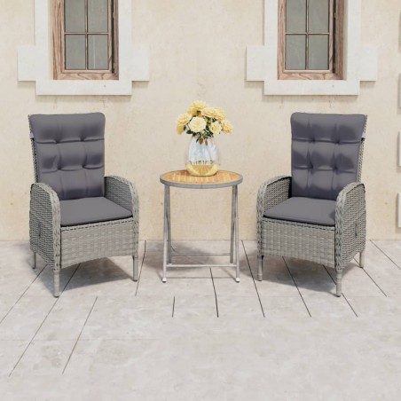 3-tlg. Bistro-Set Poly Rattan und Akazienholz Grau