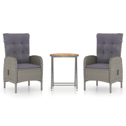 3-tlg. Bistro-Set Poly Rattan und Akazienholz Grau