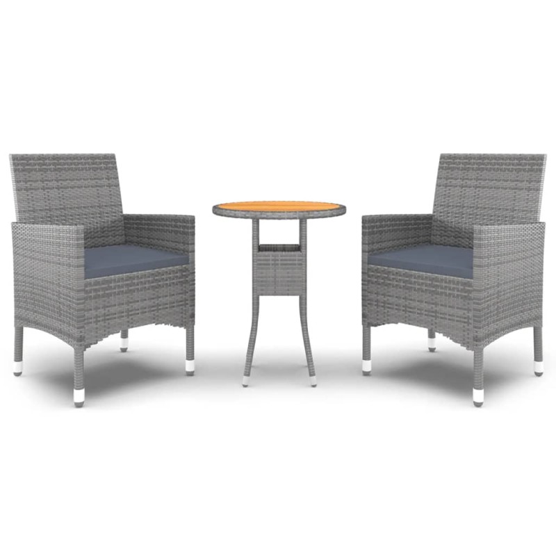 3-tlg. Garten-Essgruppe Poly Rattan Grau 3-tlg. Garten-Essgruppe Poly Rattan Grau