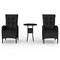 vidaXL 3-tlg. Garten-Bistro-Set Poly Rattan Schwarz