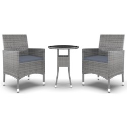 3-tlg. Garten-Essgruppe Poly Rattan Grau