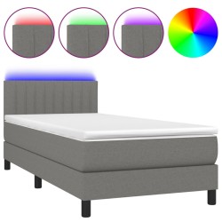 vidaXL Boxspringbett mit Matratze & LED Dunkelgrau 90x190 cm Stoff