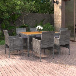 7-tlg. Garten-Essgruppe Poly Rattan Grau