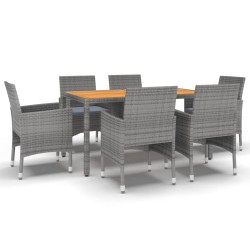 7-tlg. Garten-Essgruppe Poly Rattan Grau