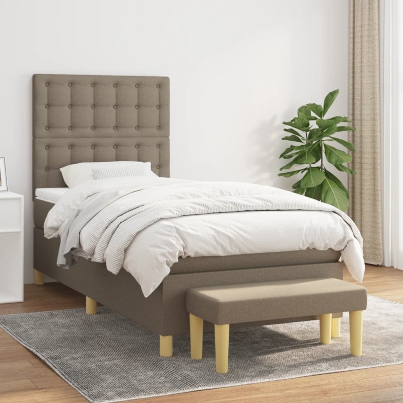 vidaXL Boxspringbett mit Matratze Taupe 90x200 cm Stoff vidaXL Boxspringbett mit Matratze Taupe 90x200 cm Stoff