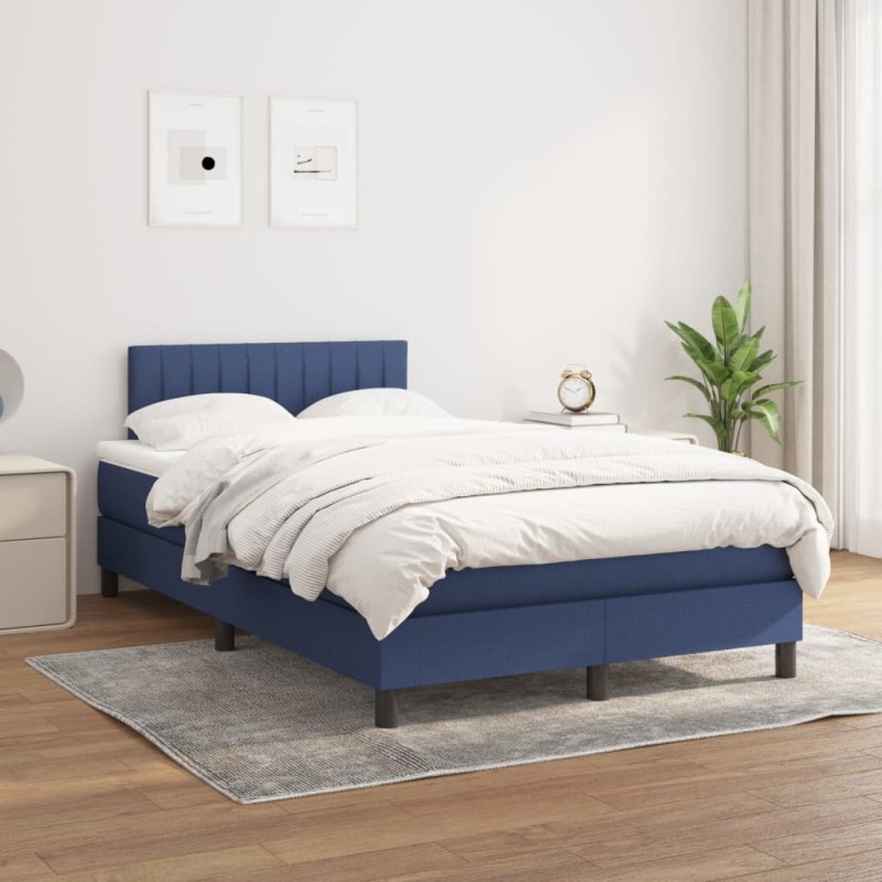 vidaXL Boxspringbett mit Matratze Blau 120x200 cm Stoff vidaXL Boxspringbett mit Matratze Blau 120x200 cm Stoff