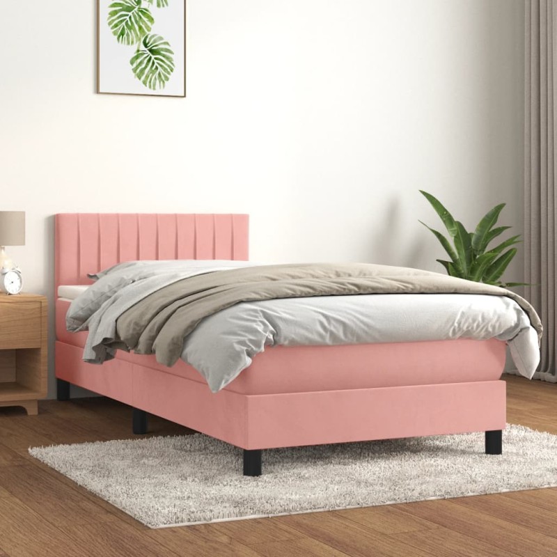 vidaXL Boxspringbett mit Matratze Rosa 90x190 cm Samt vidaXL Boxspringbett mit Matratze Rosa 90x190 cm Samt