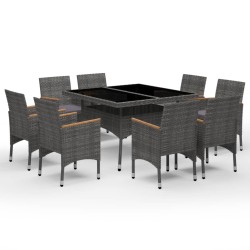 vidaXL 9-tlg. Garten-Essgruppe Poly Rattan und Akazienholz Grau 
