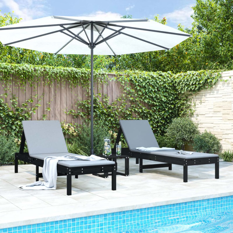 vidaXL Sonnenliegen 2 Stk. mit Tisch Schwarz Massivholz Kiefer vidaXL Sonnenliegen 2 Stk. mit Tisch Schwarz Massivholz Kiefer