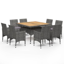 9-tlg. Garten-Essgruppe Poly Rattan und Akazienholz Grau
