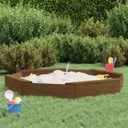 vidaXL Sandkasten mit Sitzen Honigbraun Achteck Massivholz Kiefer