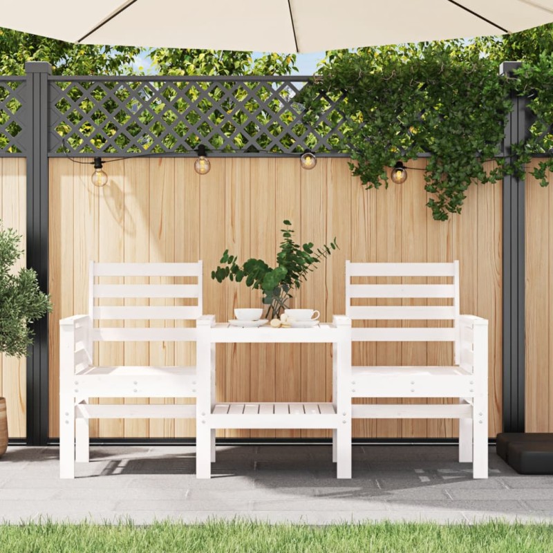 vidaXL Gartenbank mit Tisch 2-Sitzer Weiß Massivholz Kiefer vidaXL Gartenbank mit Tisch 2-Sitzer Weiß Massivholz Kiefer