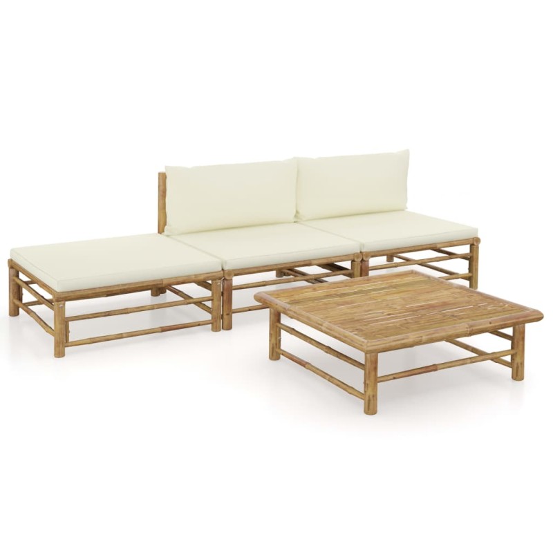 4-tlg. Garten-Lounge-Set mit Cremeweißen Kissen Bambus 4-tlg. Garten-Lounge-Set mit Cremeweißen Kissen Bambus