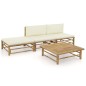 4-tlg. Garten-Lounge-Set mit Cremeweißen Kissen Bambus 4-tlg. Garten-Lounge-Set mit Cremeweißen Kissen Bambus