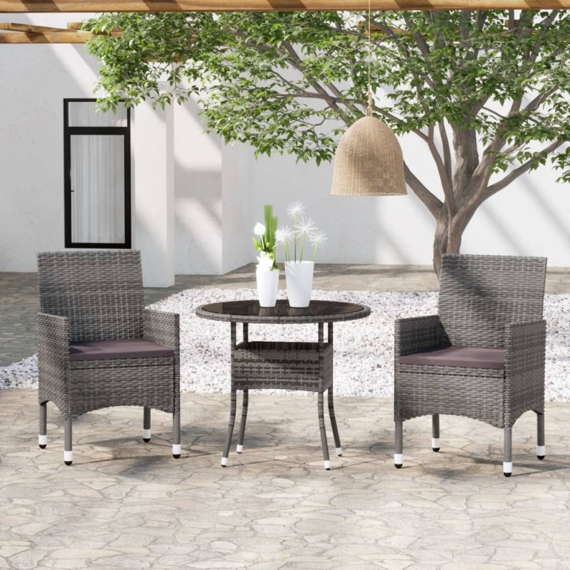 vidaXL 3-tlg. Garten-Essgruppe Poly Rattan Grau vidaXL 3-tlg. Garten-Essgruppe Poly Rattan Grau