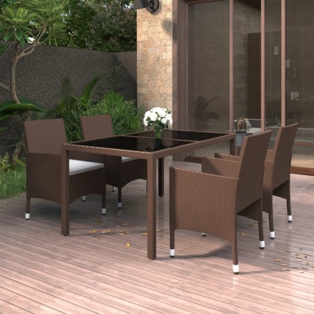 5-tlg. Garten-Essgruppe Poly Rattan und Hartglas Braun