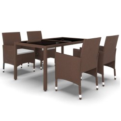 5-tlg. Garten-Essgruppe Poly Rattan und Hartglas Braun