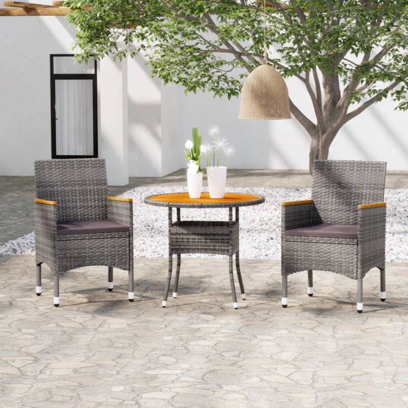 vidaXL 3-tlg. Garten-Essgruppe Poly Rattan Grau vidaXL 3-tlg. Garten-Essgruppe Poly Rattan Grau