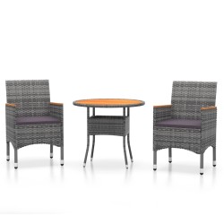 vidaXL 3-tlg. Garten-Essgruppe Poly Rattan Grau