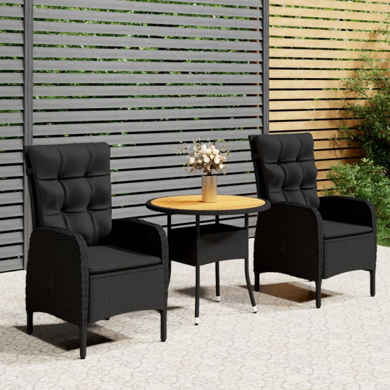 vidaXL 3-tlg. Garten-Bistro-Set Poly Rattan Schwarz vidaXL 3-tlg. Garten-Bistro-Set Poly Rattan Schwarz