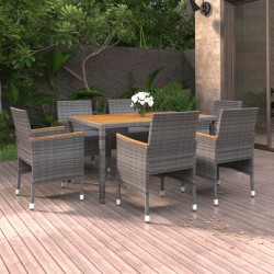 7-tlg. Garten-Essgruppe Poly Rattan Grau