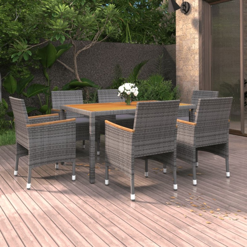 7-tlg. Garten-Essgruppe Poly Rattan Grau 7-tlg. Garten-Essgruppe Poly Rattan Grau