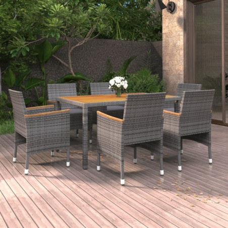 7-tlg. Garten-Essgruppe Poly Rattan Grau