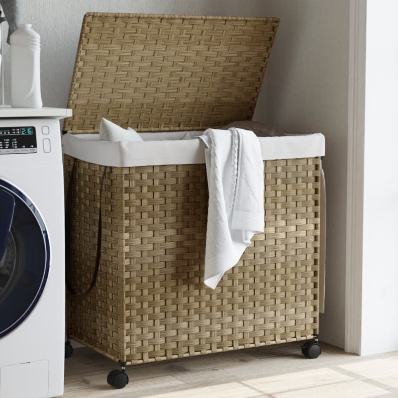 vidaXL Wäschekorb mit Rollen 60x35x60,5 cm Rattan vidaXL Wäschekorb mit Rollen 60x35x60,5 cm Rattan