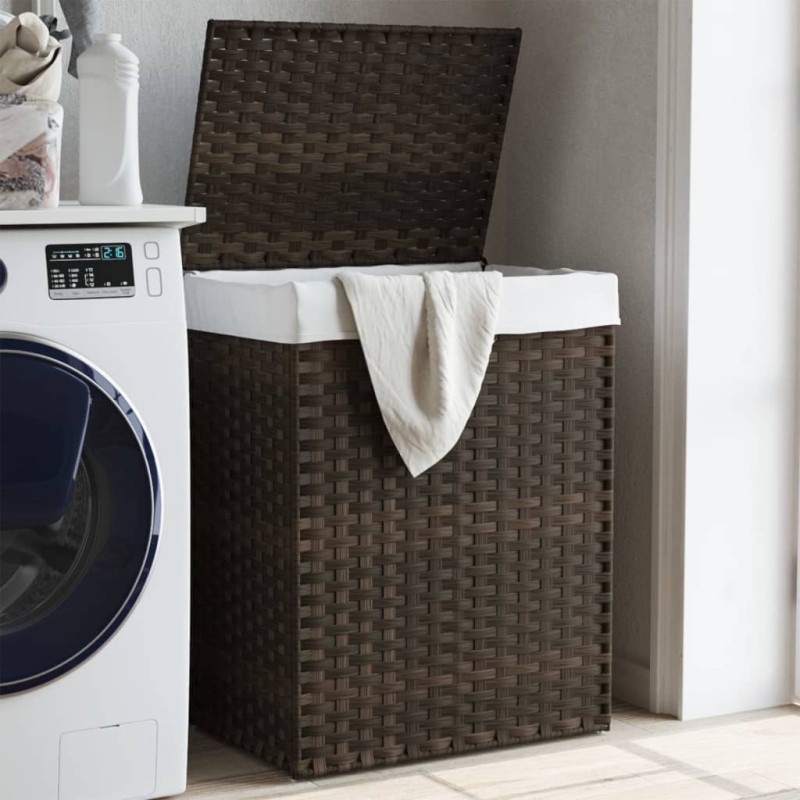 vidaXL Wäschekorb mit Deckel Dunkelbraun 46x33x60 cm Poly Rattan vidaXL Wäschekorb mit Deckel Dunkelbraun 46x33x60 cm Poly Rattan