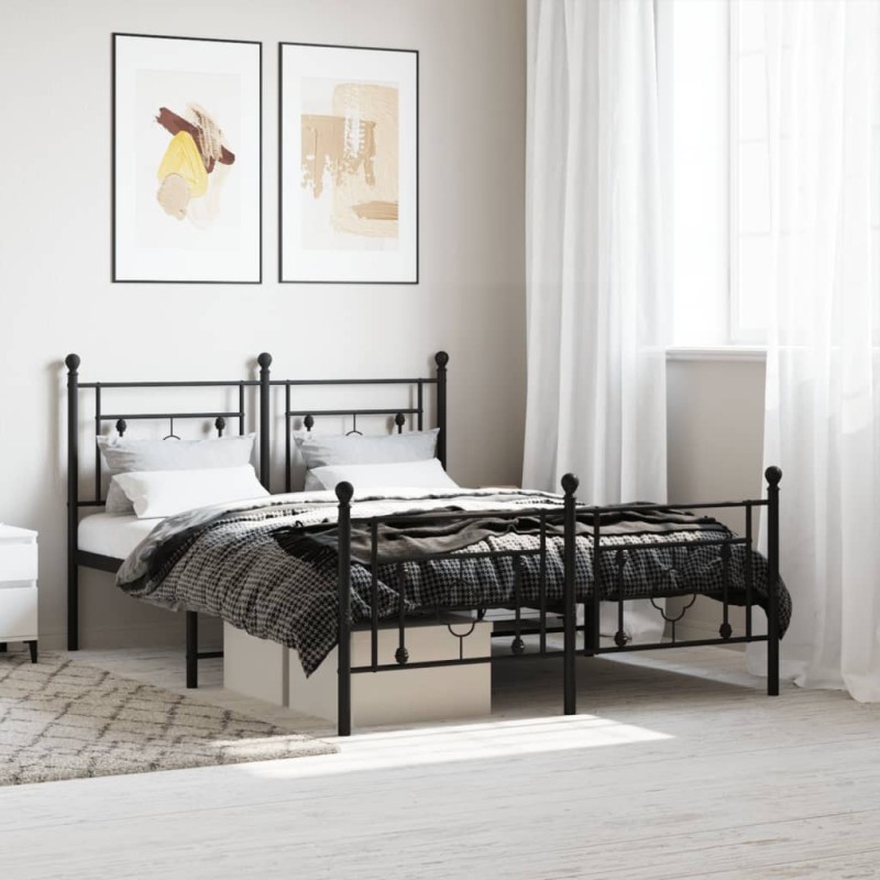 vidaXL Bettgestell mit Kopf- und Fußteil Metall Schwarz 140x190 cm vidaXL Bettgestell mit Kopf- und Fußteil Metall Schwarz 140x190 cm