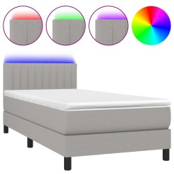 vidaXL Boxspringbett mit Matratze & LED Hellgrau 80x200 cm Stoff