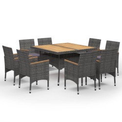 vidaXL 9-tlg. Garten-Essgruppe Poly Rattan und Akazienholz Grau 