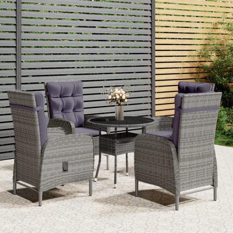 vidaXL 5-tlg. Garten-Bistro-Set Poly Rattan Grau vidaXL 5-tlg. Garten-Bistro-Set Poly Rattan Grau