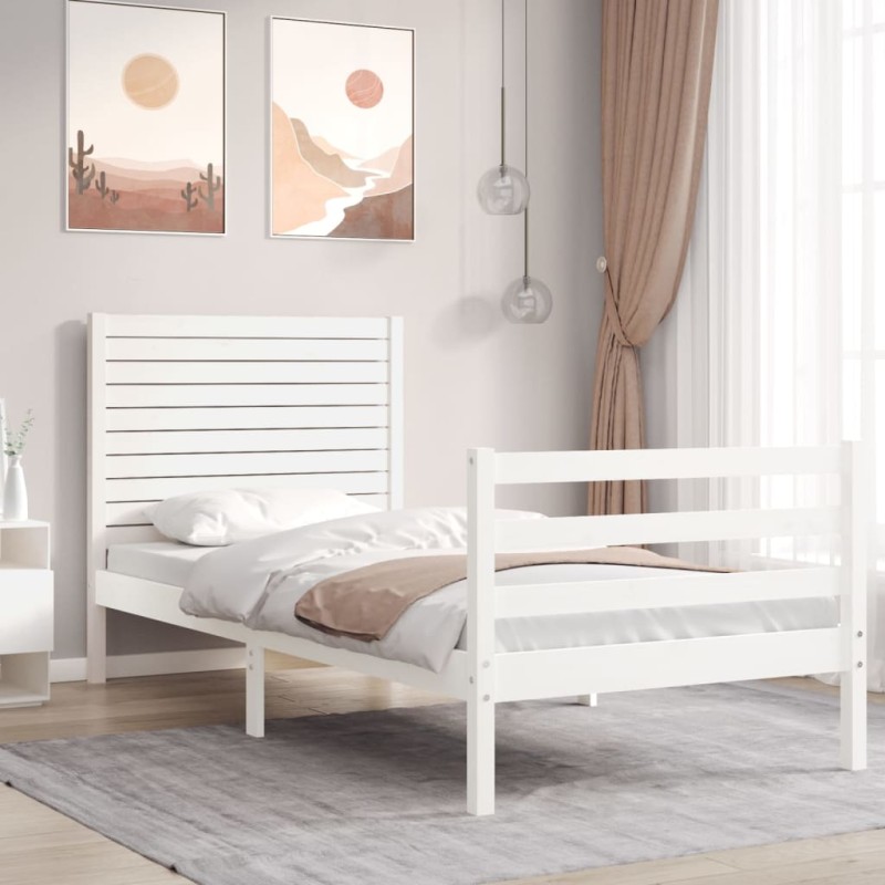 vidaXL Massivholzbett mit Kopfteil Weiß vidaXL Massivholzbett mit Kopfteil Weiß