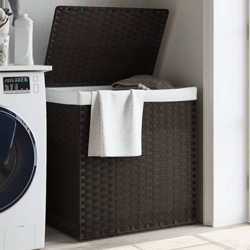 vidaXL Wäschekorb mit 2 Fächern Dunkelbraun 53x35x57 cm Poly Rattan vidaXL Wäschekorb mit 2 Fächern Dunkelbraun 53x35x57 cm Poly Rattan