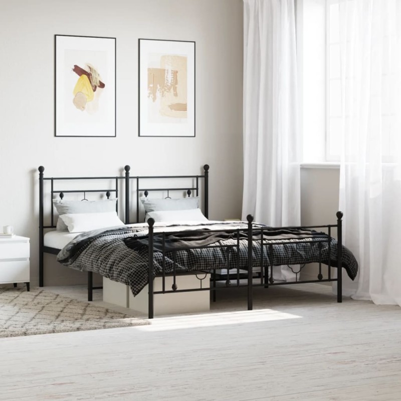 vidaXL Bettgestell mit Kopf- und Fußteil Metall Schwarz 150x200 cm vidaXL Bettgestell mit Kopf- und Fußteil Metall Schwarz 150x200 cm