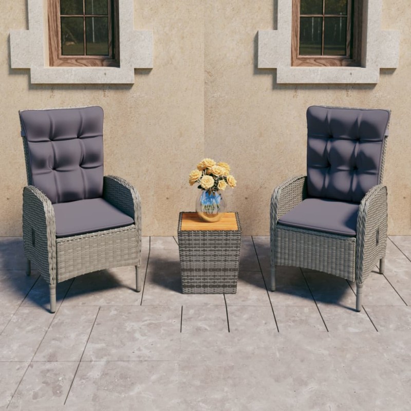 3-tlg. Bistro-Set Poly Rattan und Akazienholz Grau 3-tlg. Bistro-Set Poly Rattan und Akazienholz Grau