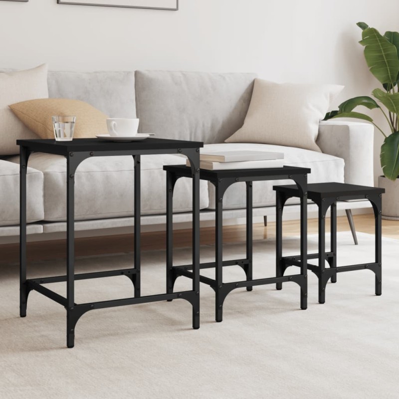 vidaXL Satztische 3 Stk. Schwarz Holzwerkstoff vidaXL Satztische 3 Stk. Schwarz Holzwerkstoff